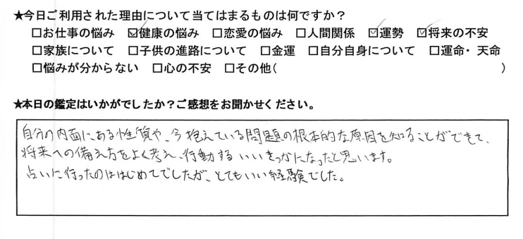 下北沢占いサロンTAO感想、健康の悩み、運勢、将来の不安について